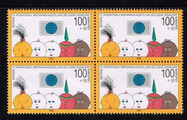 Duitsland (BRD) 1990 4 stuks 21 'Internationale Briefmarken-Ausstellung der Jugend. Düsseldorf' nr 1472