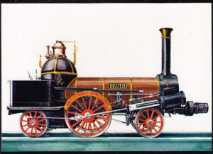 Postkarte Deutschland Dampflokomotive Beuth Berlin Anhalter Bahn Baujahr 1844