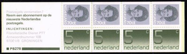 Nederland 1985 postzegelboekje PB 27b 4 x 5 ct cijfer Crouwel + 4 x 70 ct Beatrix